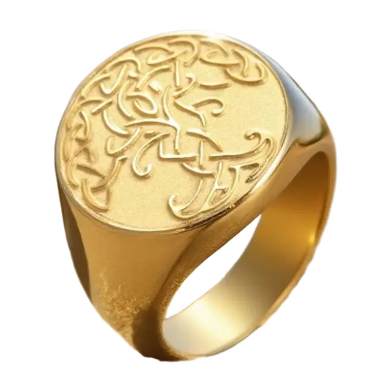 Chevalière Yggdrasil Arbre de Vie et Triquetra, Acier Inoxydable