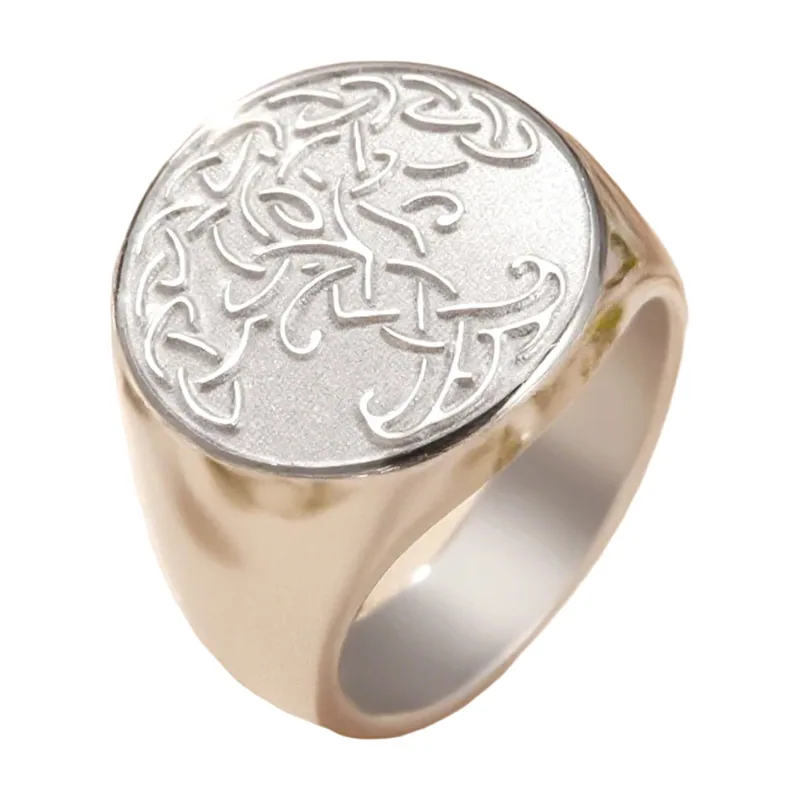 Herren Siegelring Yggdrasil Lebensbaum und Triquetra, Edelstahl