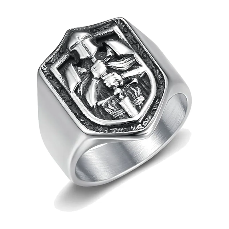 Anello Sigillo Religioso con Gesù e Croce, Acciaio Inossidabile