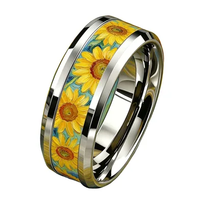Anillo Artístico con Motivo de Girasol, Acero Inoxidable 316L