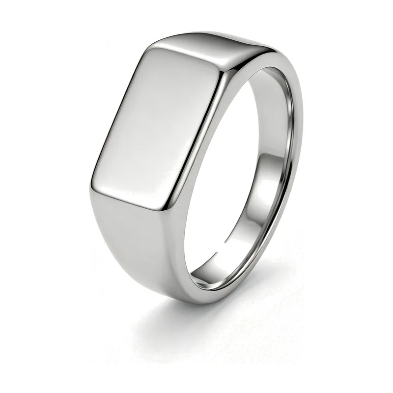 Bague Chevalière Rectangulaire, Acier Inoxydable Poli