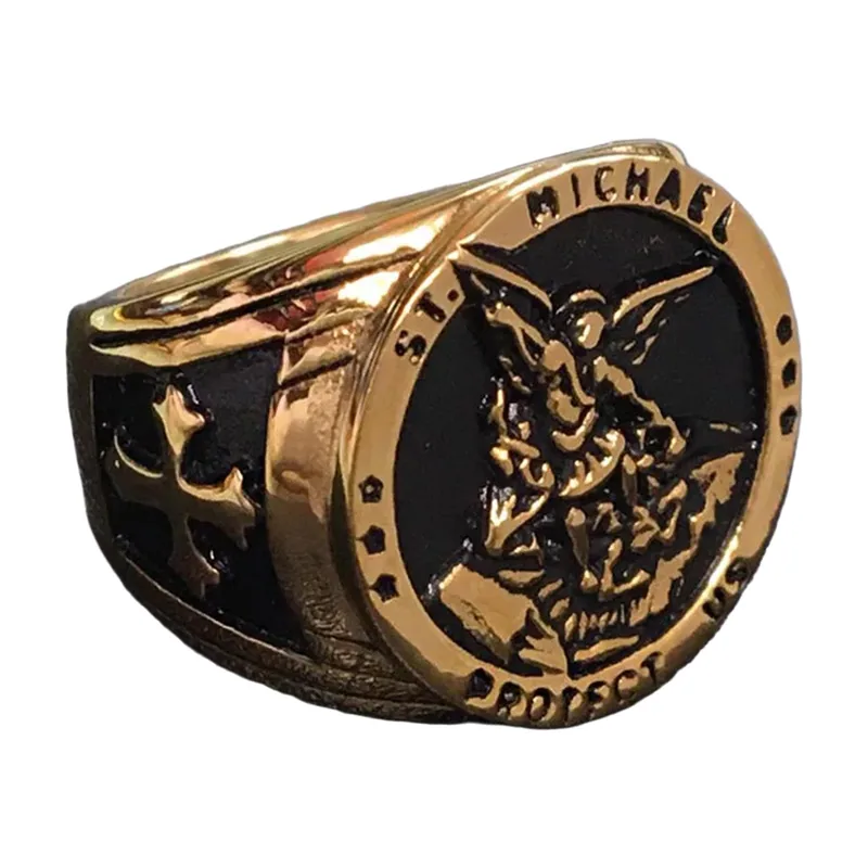 Chevalière Saint Michel Archange avec Croix, Acier Inoxydable