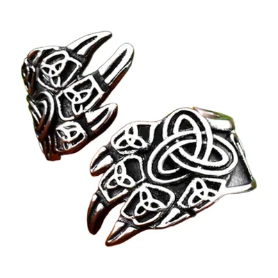 Anello Artiglio di Orso con Nodi Celtici, Acciaio Inossidabile