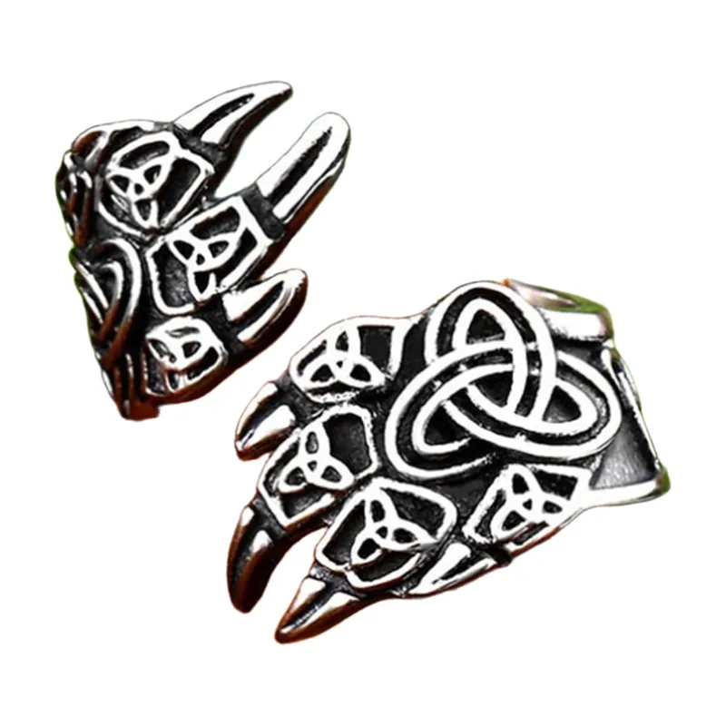 Bague Griffe d'Ours avec Nœuds Celtiques, Acier Inoxydable