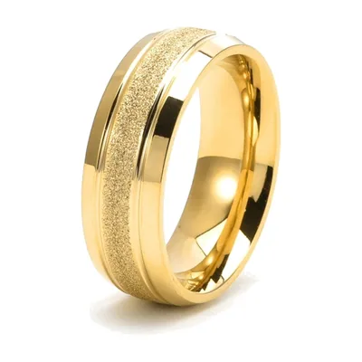 Anillo para Hombre de 8mm con Detalle Mate, Acero Inoxidable Dorado