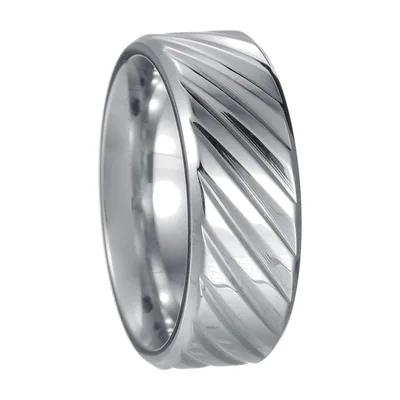 Anillo Geométrico de Rayas Diagonales, Acero Inoxidable