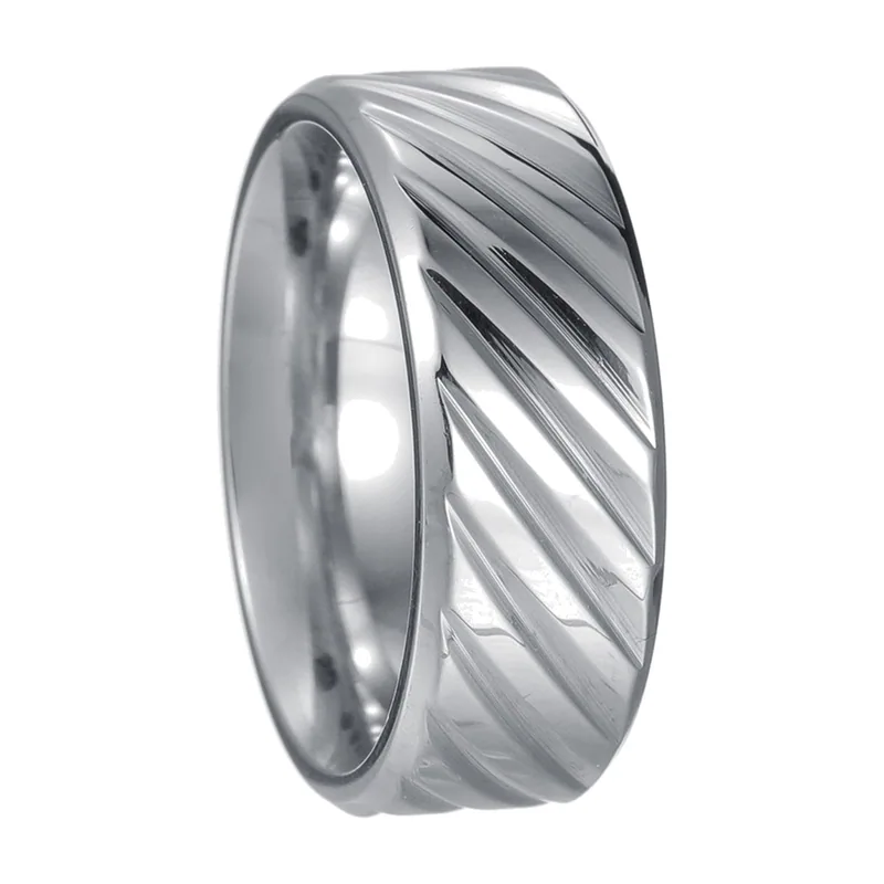 Geometrischer Herrenring mit Diagonalstreifen, Edelstahl