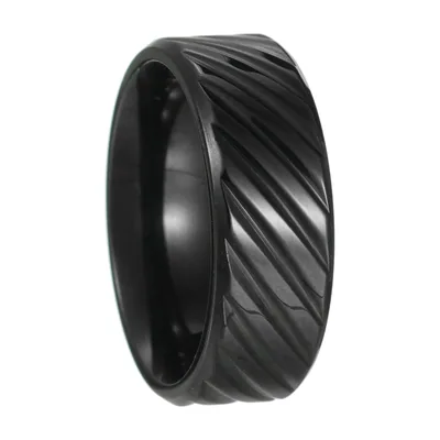 Anillo Geométrico de Rayas Diagonales, Acero Inoxidable