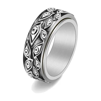 Anillo Spinner con Motivo de Ojos, Acero Inoxidable 316L