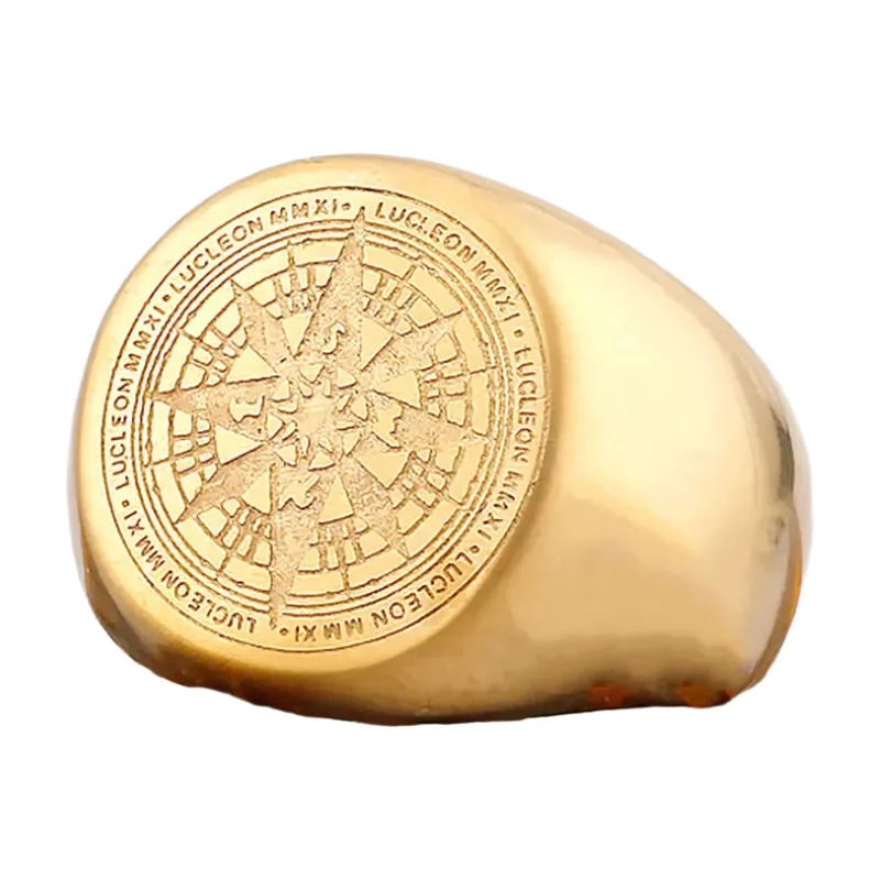 Wikinger Kompass Vegvisir Siegelring aus Edelstahl
