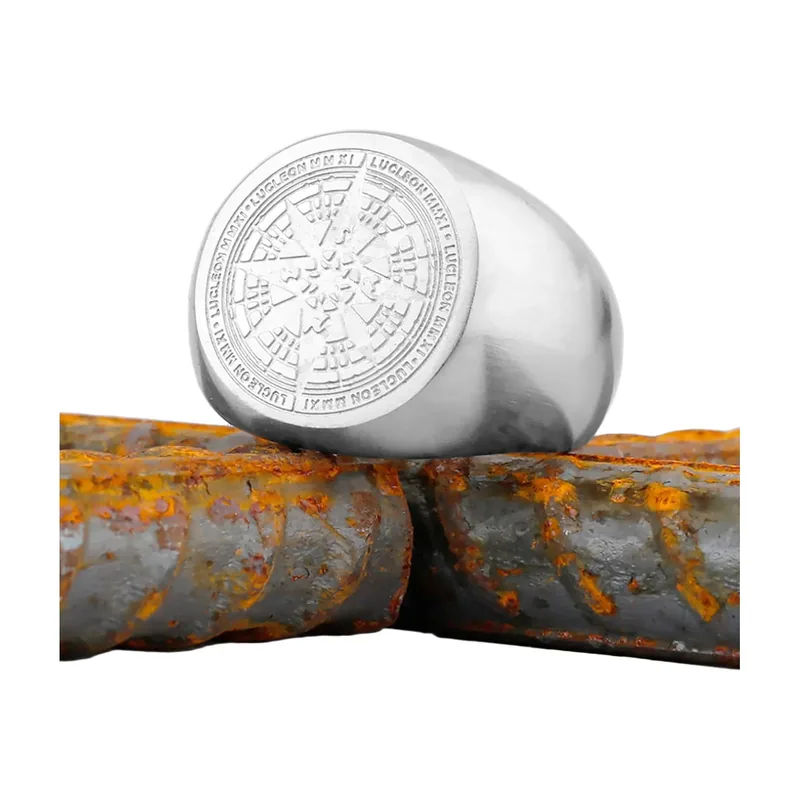 Anillo Sello Vegvisir Brújula Vikinga, Acero Inoxidable