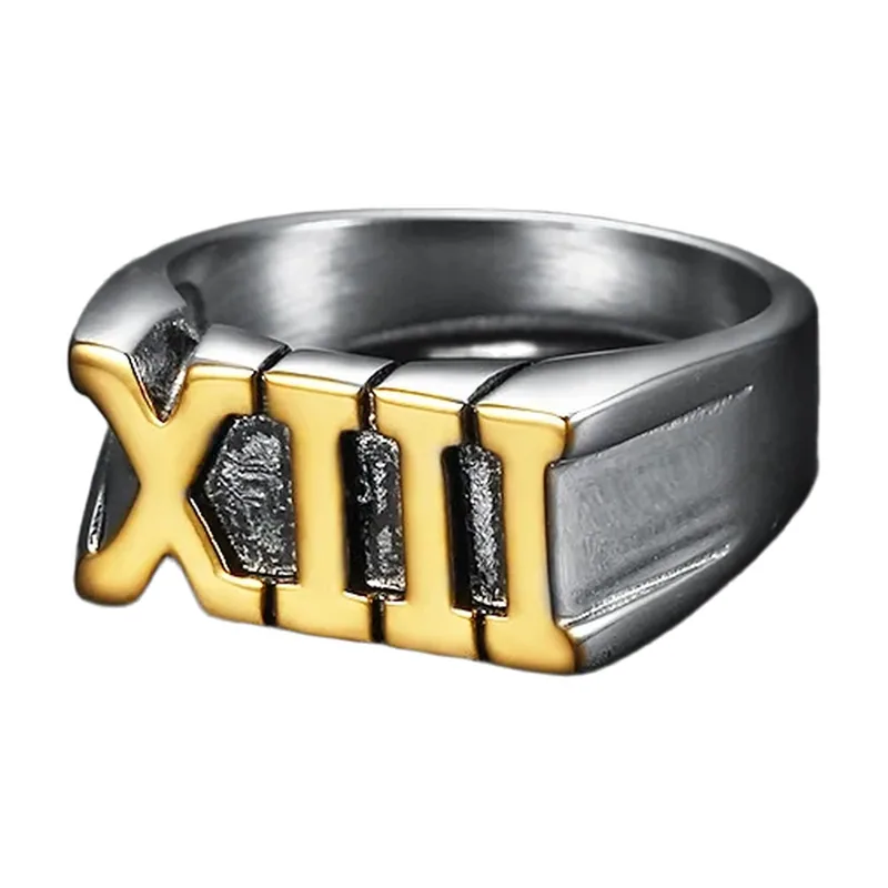 Bague Chevalière Chiffre Romain XIII, Acier Inoxydable