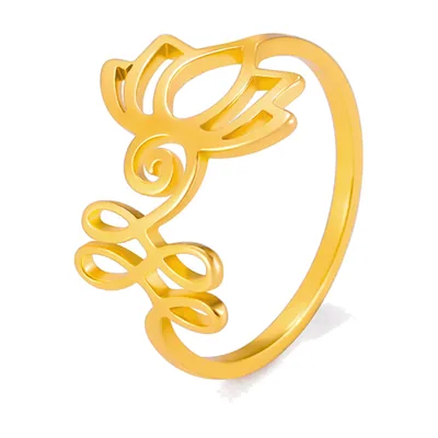 Anello con Simbolo Lotus e Om, Acciaio Inossidabile