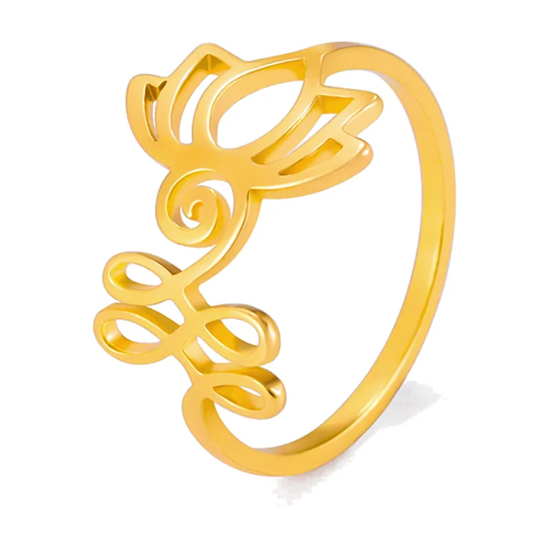 Anello con Simbolo Lotus e Om, Acciaio Inossidabile
