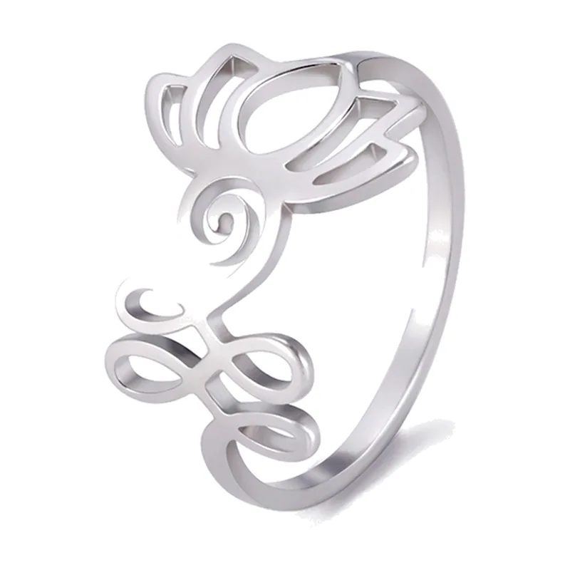 Bague Lotus et Om Unalome, Acier Inoxydable