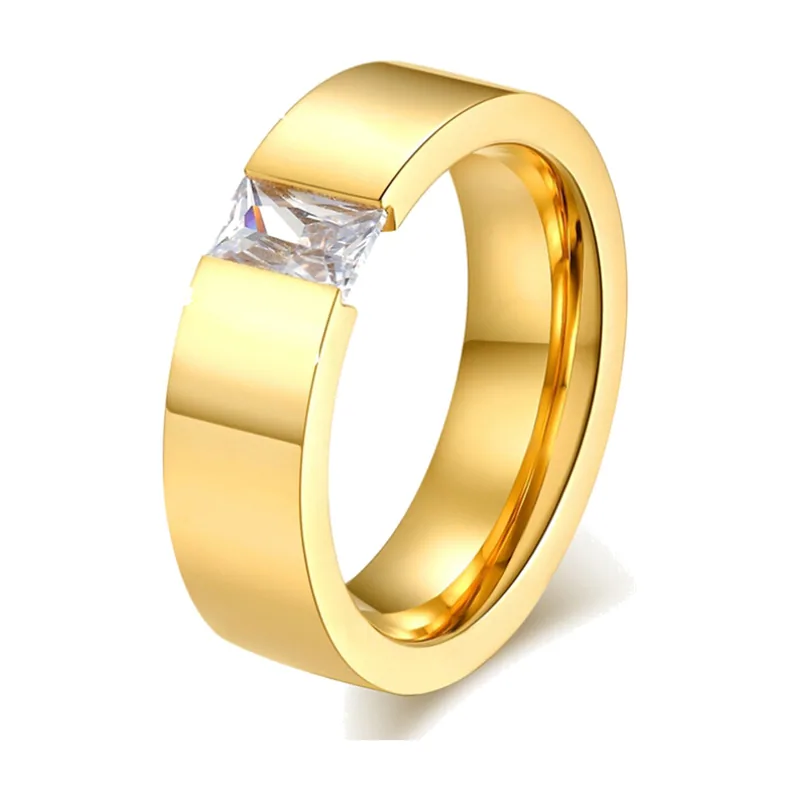 Anillo con Circonita Cuadrada, Acero Inoxidable Pulido
