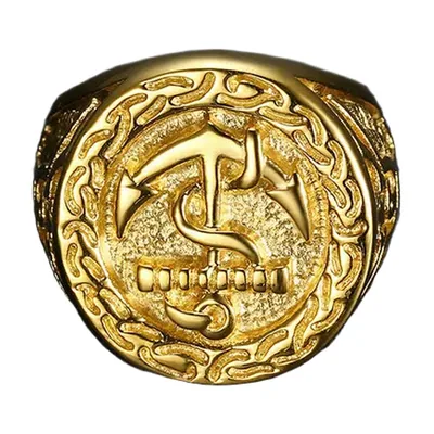 Anillo Sello de Ancla y Águila, Acero Inoxidable Dorado