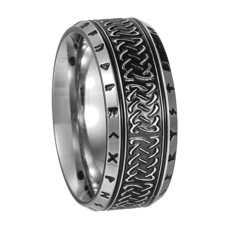 Anillo de Nudo Celta con Runas Nórdicas, Acero Inoxidable