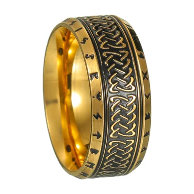 Anillo de Nudo Celta con Runas Nórdicas, Acero Inoxidable