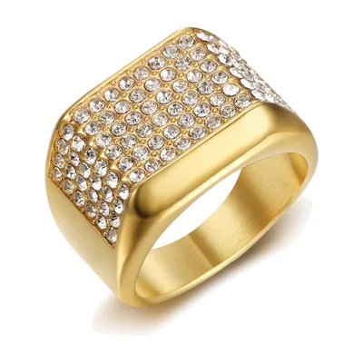 Anillo Sello Cuadrado con Circonita, Acero Inoxidable