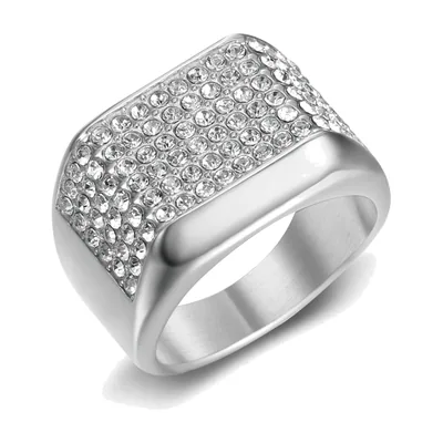 Anillo Sello Cuadrado Pavé con Zirconia, Acero Inoxidable