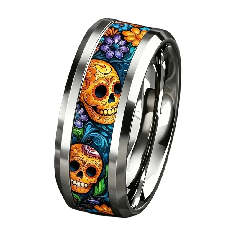 Bague Sugar Skull Jour des Morts, Acier Inoxydable