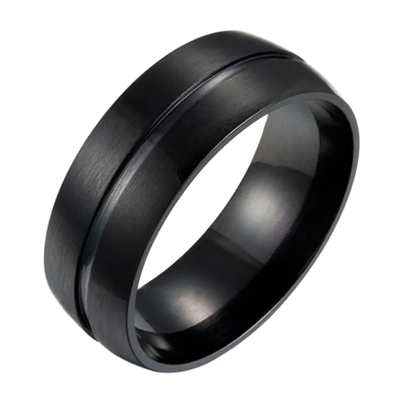 Bague Minimaliste avec Détails Rainurés, Acier Inoxydable