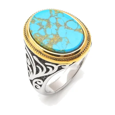 Anillo de Sello con Piedra Turquesa, Acero Inoxidable