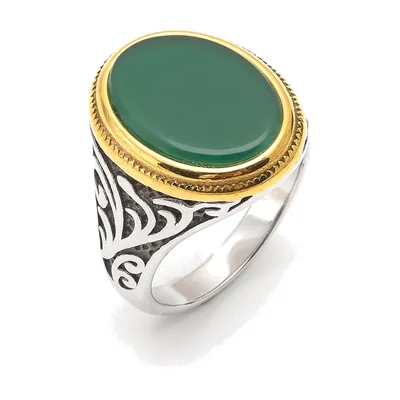 Anillo Sello con Ónix Verde, Acero Inoxidable