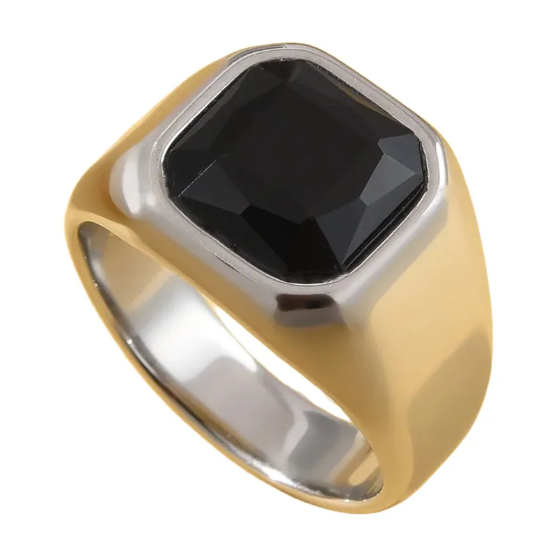 Chevalière Carrée avec Onyx Noir, Acier Inoxydable