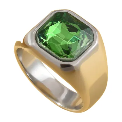 Anillo Sello Cuadrado con Ónix Verde, Acero Inoxidable