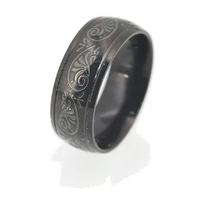 Gravierter Herrenring mit Schnörkel-Motiv, Edelstahl