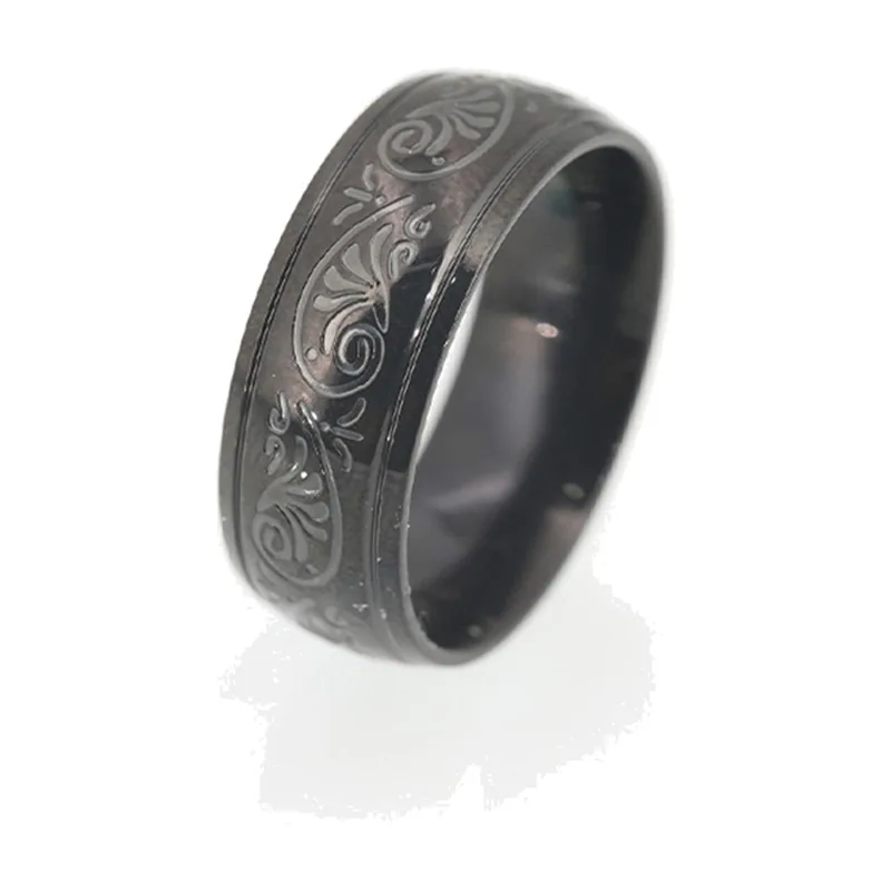 Bague Gravée à Motif Volutes, Acier Inoxydable
