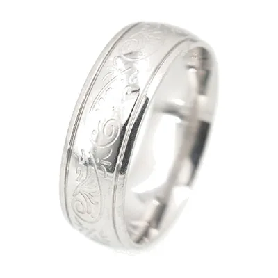 Gravierter Herrenring mit Floral-Scroll-Muster, Edelstahl