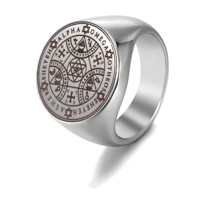 Anillo Sello con Tetragrammaton y Símbolos Ocultos, Acero Inoxidable