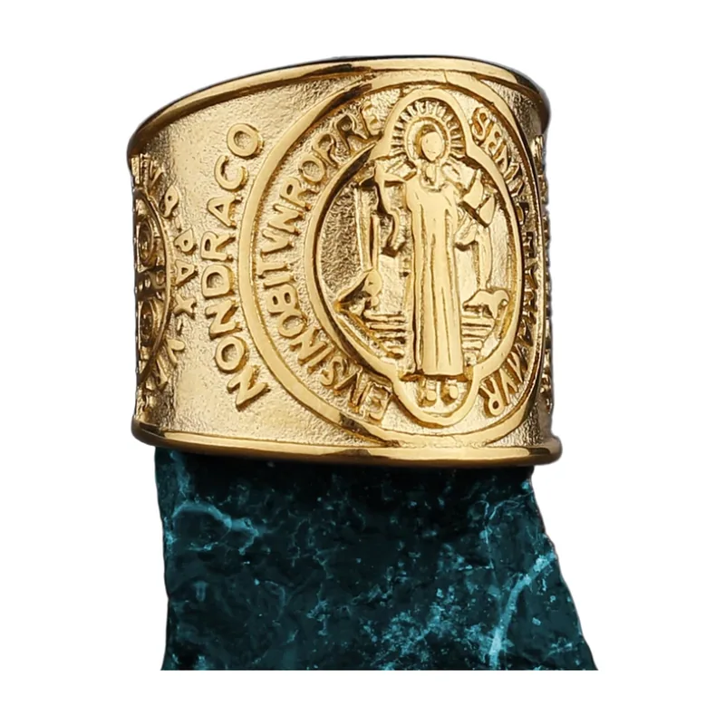 Bague Chevalière Saint Benoît, Acier Inoxydable 316L