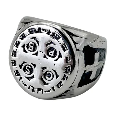 Anillo Sello con Motivo de Cruz, Acero Inoxidable 316L