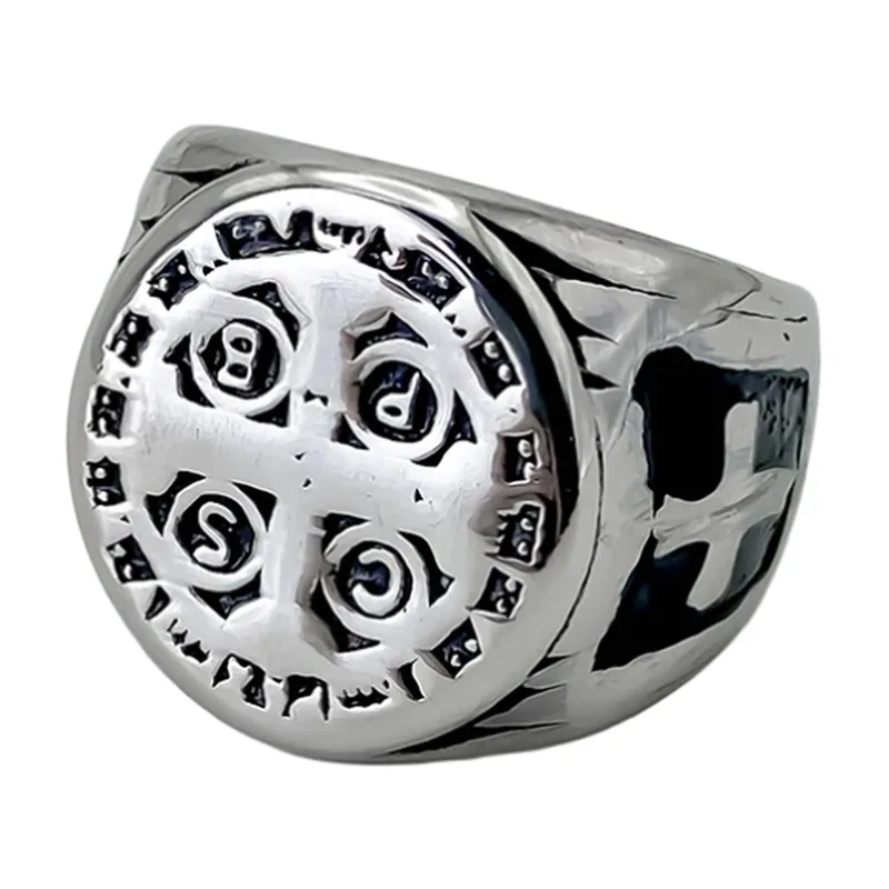 Signet Ring with Cross Motif, 316L Stainless Steel