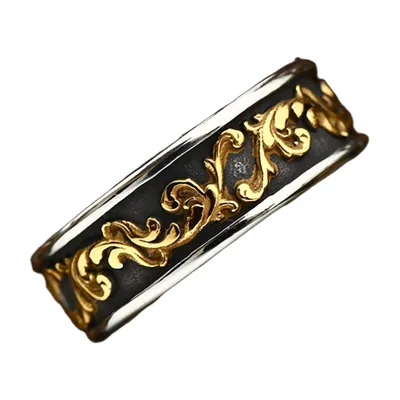 Viking Spindrift Band Ring with Gold Filigree, Stainless Steel
