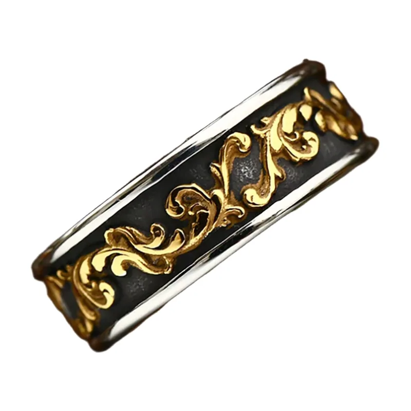 Wikinger Spindrift Ring mit Gold-Filigran, Edelstahl