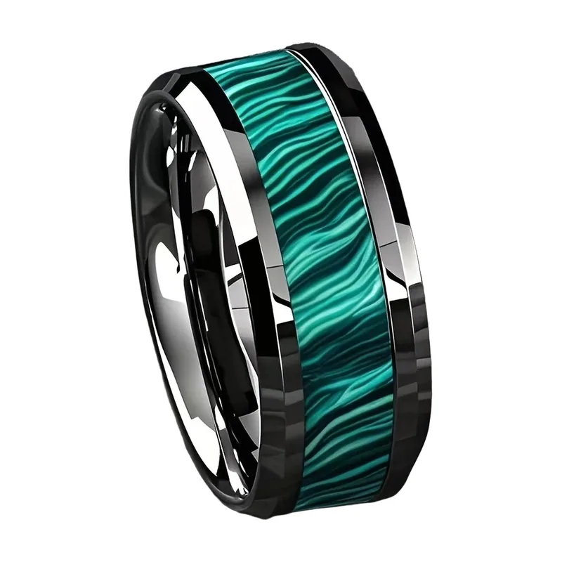Herrenring mit blauem Blumen-Inlay, Edelstahl