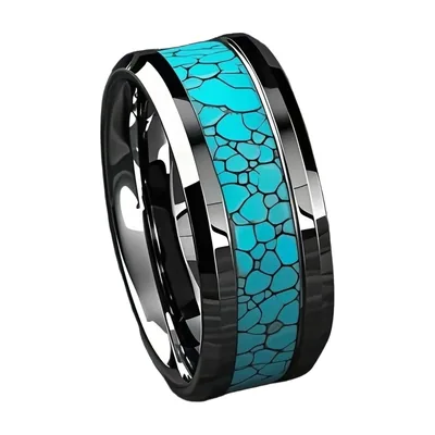 Mosaic Ring with Turquoise Blue Stone, Stainless Steel