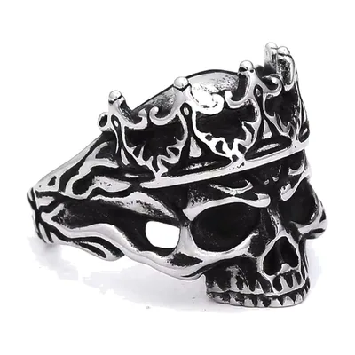 Crowned Skull Statement Ring, 316L Stainless Steel