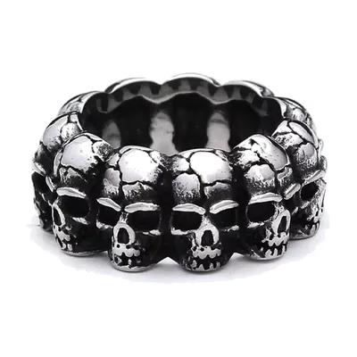 Skull Band Ring, Gothic Biker Style, Stainless Steel
