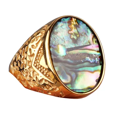 Anillo de Sello con Piedra Multicolor, Acero Inoxidable