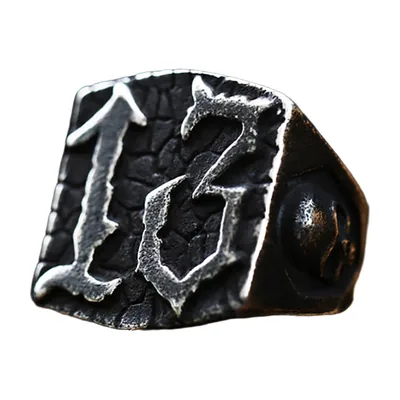 Quadratischer Siegelring mit Totenkopf und Zahl 13, Edelstahl