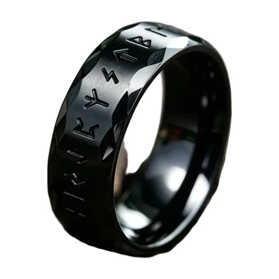 Anillo Vikingo de Odín con Runas y Textura Martillada, Acero Inoxidable Negro