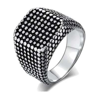 Anillo Sello Biker Cuadrado con Circonitas Negras, Acero Inoxidable
