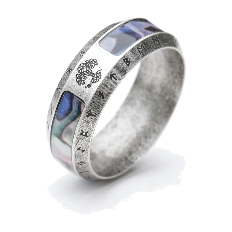 Anillo Yggdrasil Árbol de la Vida con Runas Nórdicas, Acero Inoxidable