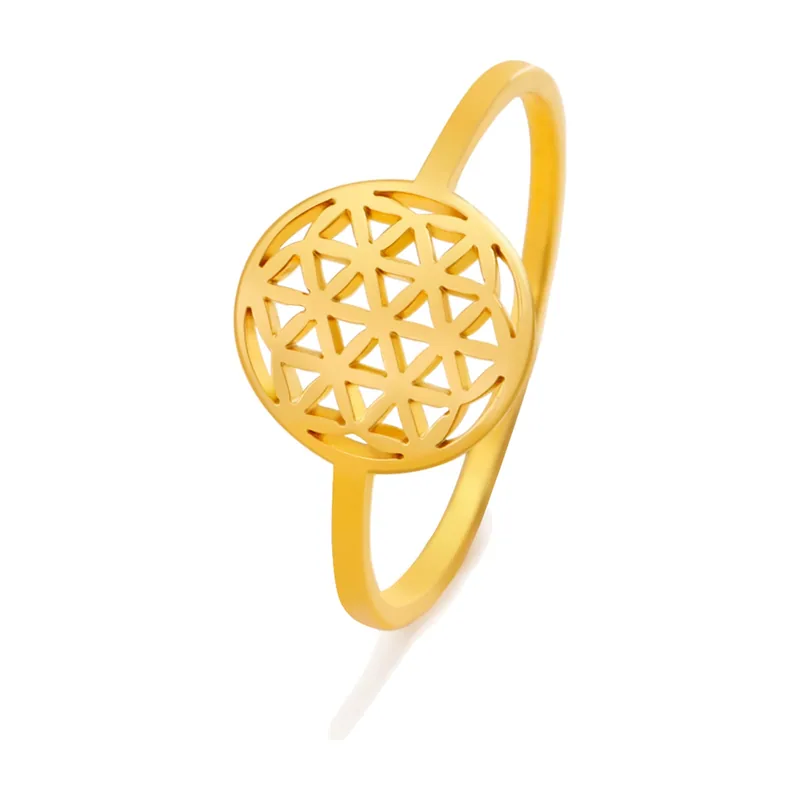 Bague Fleur de Vie Géométrique, Acier Inoxydable 316L